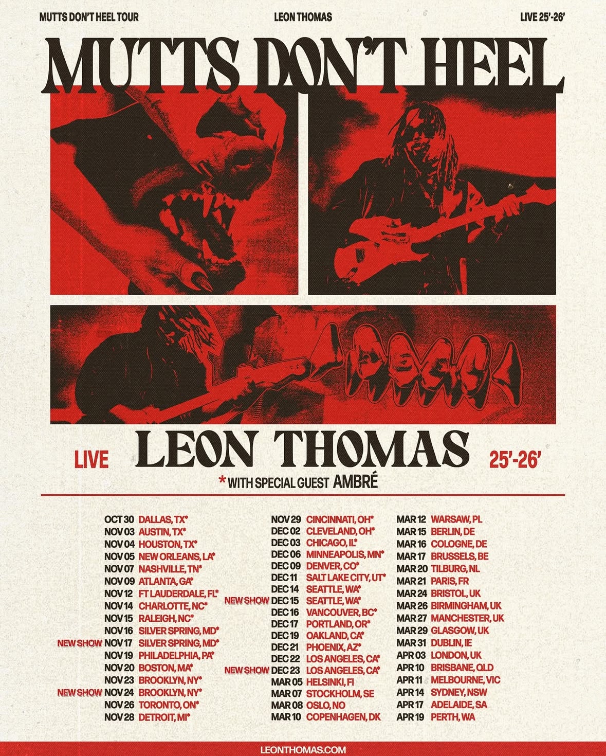 Leon Thomas Mutts Don't Heel tour poster