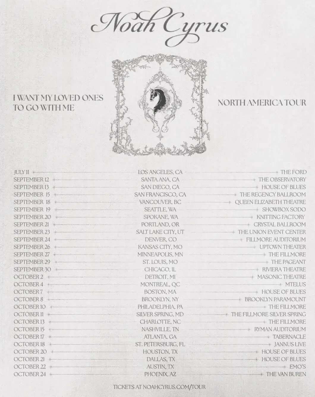 Noah Cyrus I Want My Loved Ones to Go With Me 2025 tour poster