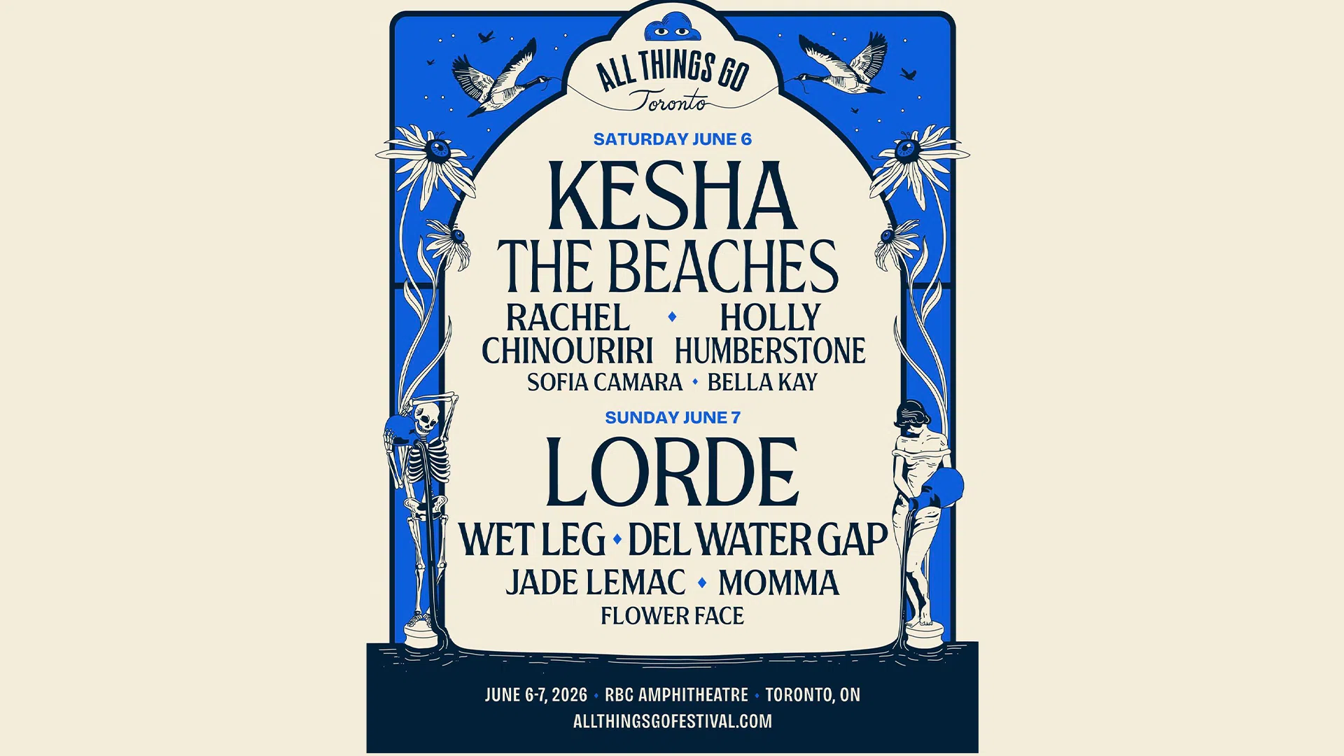 Lineup poster for All Things Go Toronto 2026 against beige background